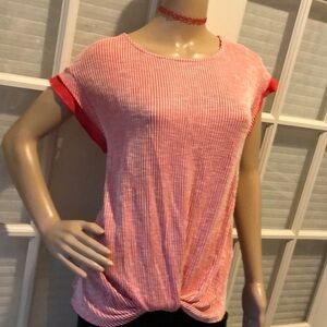 Anthro W5 adorable pnkwht stripe ruffle sleeve top